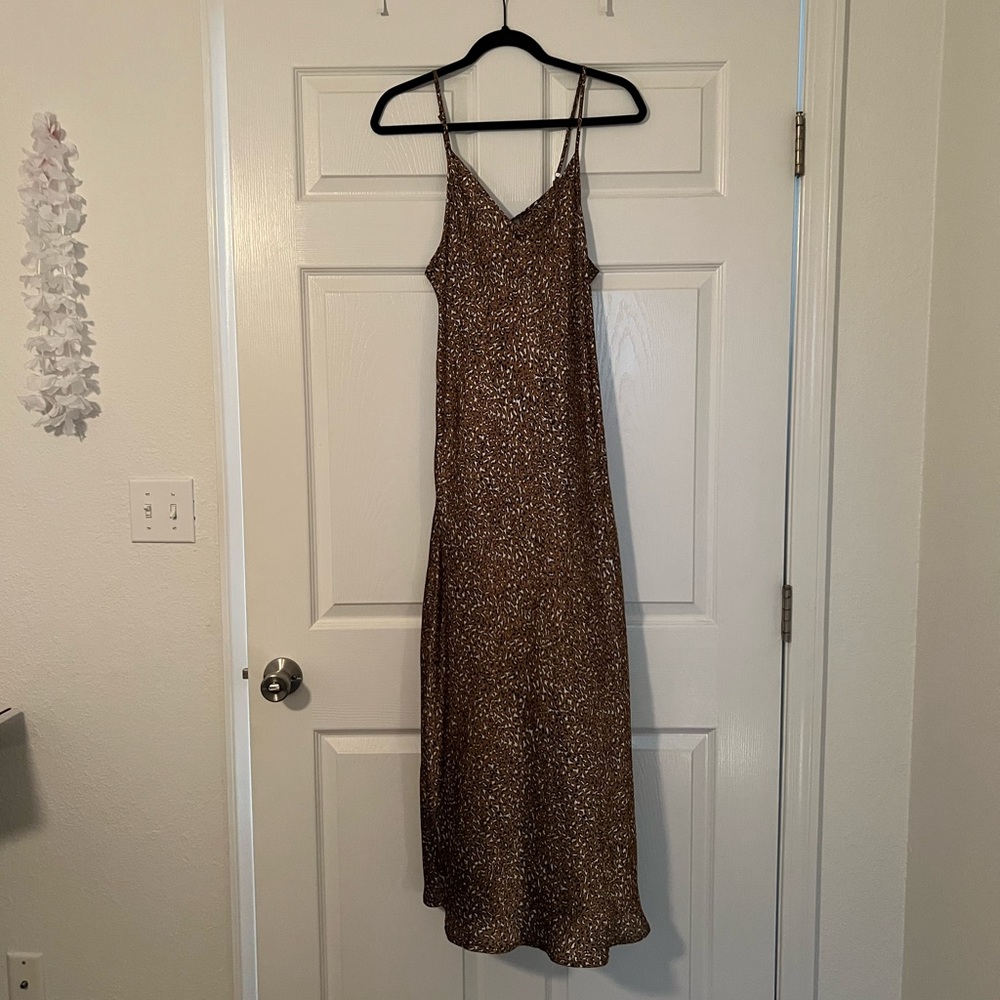 Leopard Print Satin Maxi Dress